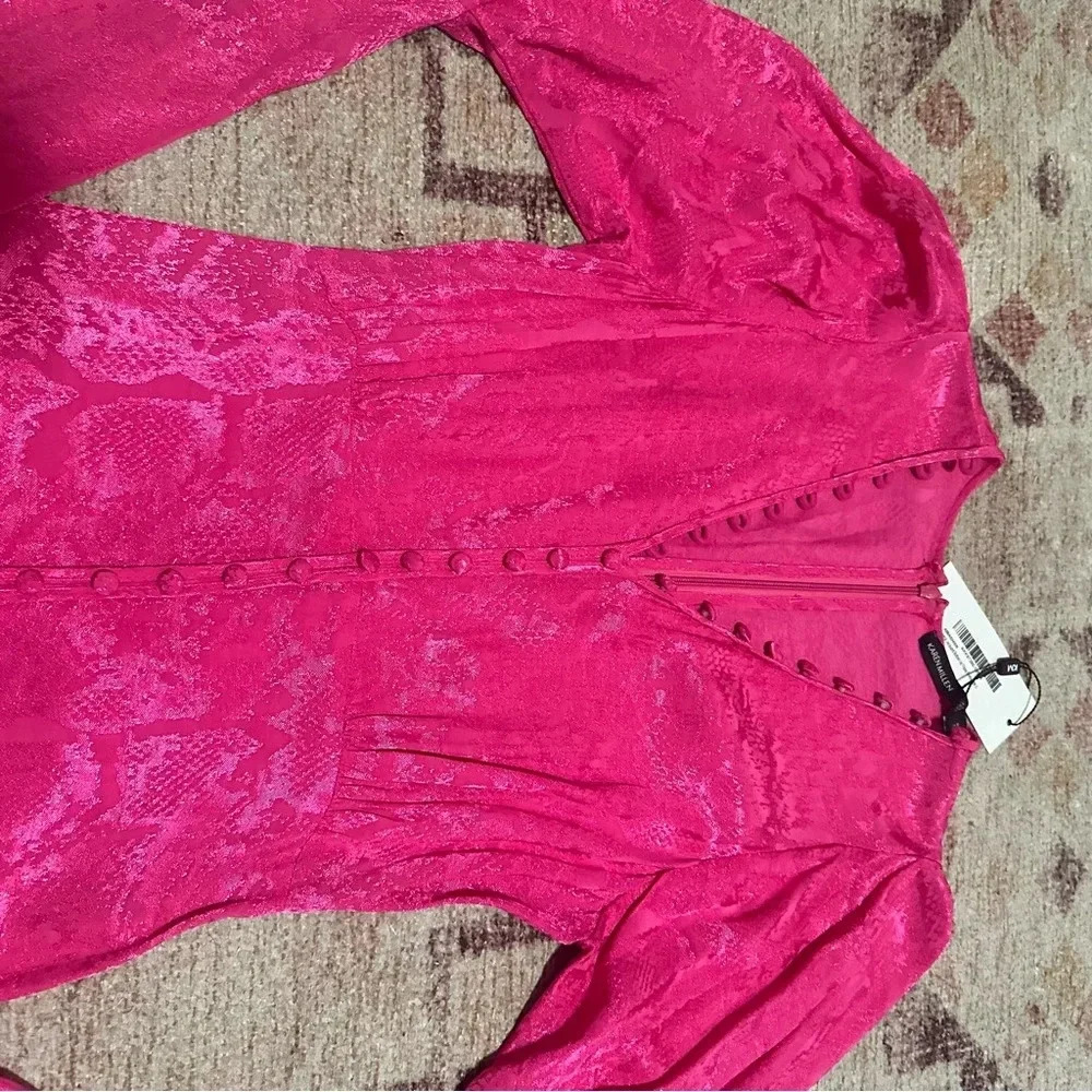 NWT Karen Millen Animal jacquard button up floppy dress in pink size 4 - Picture 13 of 16
